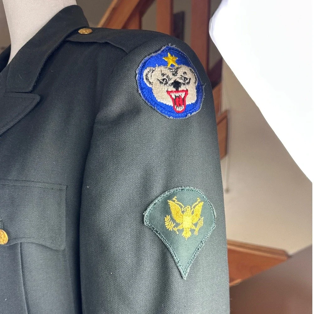 1962 US Army Green Wool Serge Dress Uniform Coat Trousers Insignia Set 36L 29x34